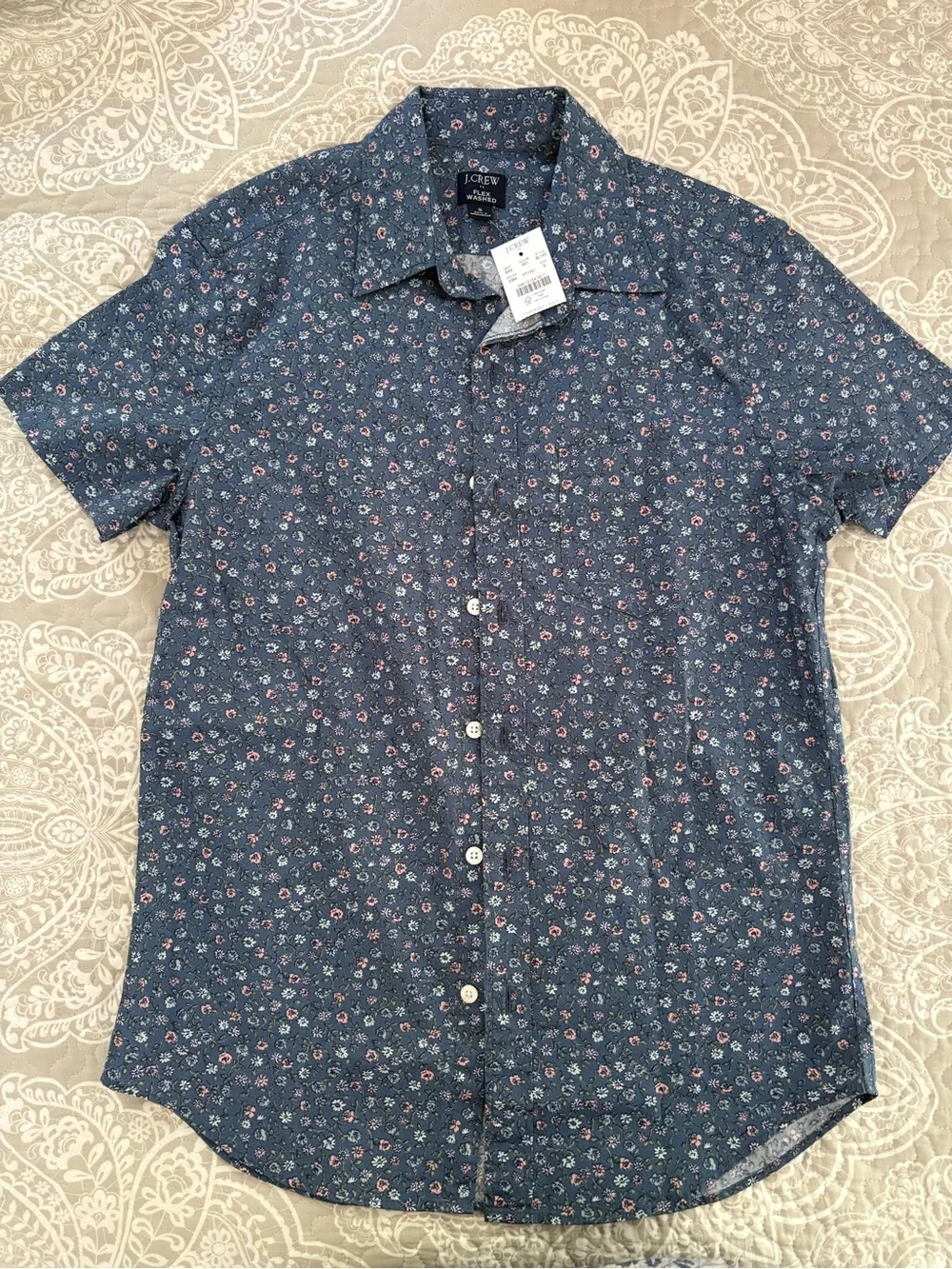 J. Crew Blue Floral Short-Sleeve Button-Down Shirt